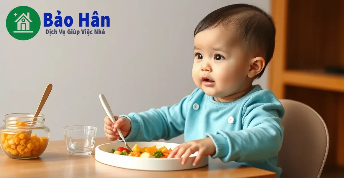bé ăn dặm tự xúc 8 tháng
